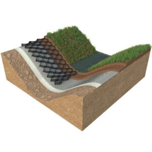 Geosynthetic Clay Liner with Geocell inserted on top for ditchliners